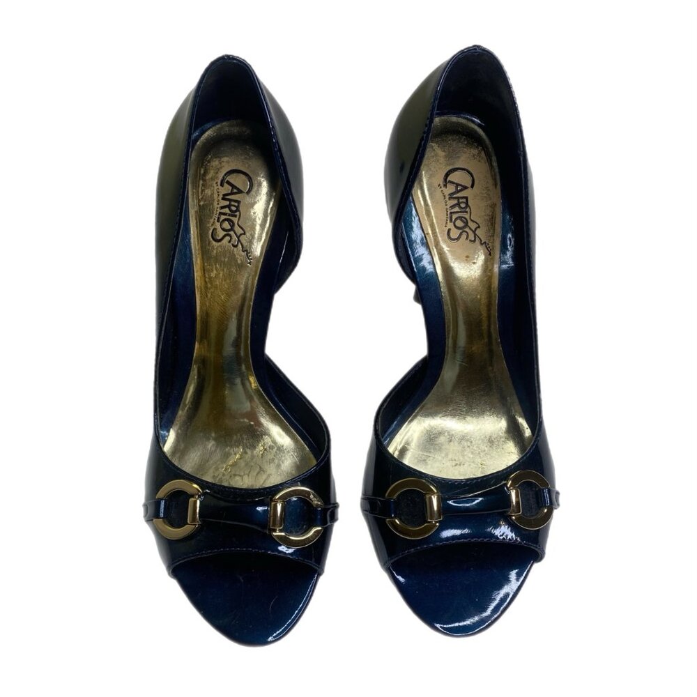 Carlos Roulette Navy Stiletto Heels with Peep Toe Size 6.5 M - Picture 2 of 13